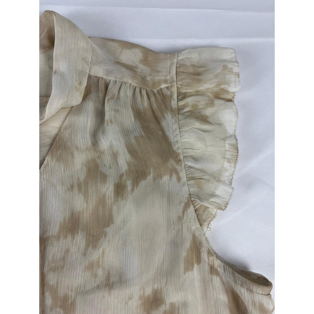 Calvin Klein Medium M Beige Brown Tie‎ Neck Ruffle Sleeve Sleeveless Top